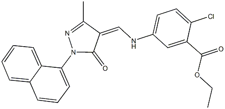 ethyl 2-chloro-5-({[3-methyl-1-(1-naphthyl)-5-oxo-1,5-dihydro-4H-pyrazol-4-ylidene]methyl}amino)benzoate Struktur