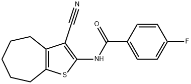 N-(3-cyano-5,6,7,8-tetrahydro-4H-cyclohepta[b]thiophen-2-yl)-4-fluorobenzamide Struktur