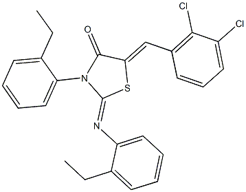5-(2,3-dichlorobenzylidene)-3-(2-ethylphenyl)-2-[(2-ethylphenyl)imino]-1,3-thiazolidin-4-one Structure