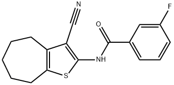 N-(3-cyano-5,6,7,8-tetrahydro-4H-cyclohepta[b]thien-2-yl)-3-fluorobenzamide 化学構造式