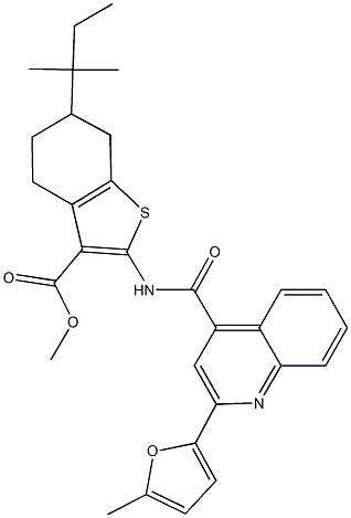 methyl 2-({[2-(5-methyl-2-furyl)-4-quinolinyl]carbonyl}amino)-6-tert-pentyl-4,5,6,7-tetrahydro-1-benzothiophene-3-carboxylate Struktur