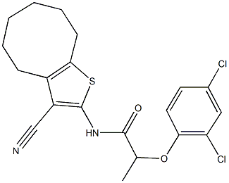 N-(3-cyano-4,5,6,7,8,9-hexahydrocycloocta[b]thien-2-yl)-2-(2,4-dichlorophenoxy)propanamide Struktur