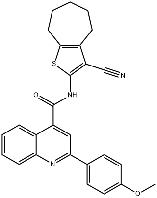 N-(3-cyano-5,6,7,8-tetrahydro-4H-cyclohepta[b]thien-2-yl)-2-(4-methoxyphenyl)-4-quinolinecarboxamide Struktur