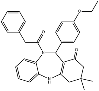 11-(4-ethoxyphenyl)-3,3-dimethyl-10-(phenylacetyl)-2,3,4,5,10,11-hexahydro-1H-dibenzo[b,e][1,4]diazepin-1-one 结构式