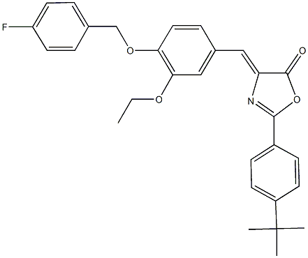 2-(4-tert-butylphenyl)-4-{3-ethoxy-4-[(4-fluorobenzyl)oxy]benzylidene}-1,3-oxazol-5(4H)-one 化学構造式