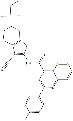 N-(3-cyano-6-tert-pentyl-4,5,6,7-tetrahydro-1-benzothien-2-yl)-2-(4-methylphenyl)-4-quinolinecarboxamide 化学構造式