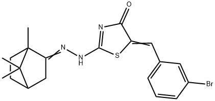 5-(3-bromobenzylidene)-2-[(1,7,7-trimethylbicyclo[2.2.1]hept-2-ylidene)hydrazono]-1,3-thiazolidin-4-one,352691-30-6,结构式