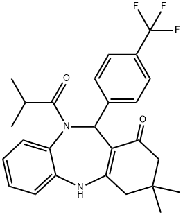 10-isobutyryl-3,3-dimethyl-11-[4-(trifluoromethyl)phenyl]-2,3,4,5,10,11-hexahydro-1H-dibenzo[b,e][1,4]diazepin-1-one,352692-44-5,结构式