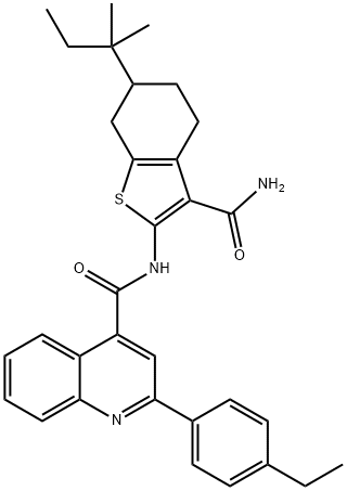 N-[3-(aminocarbonyl)-6-tert-pentyl-4,5,6,7-tetrahydro-1-benzothien-2-yl]-2-(4-ethylphenyl)-4-quinolinecarboxamide 结构式