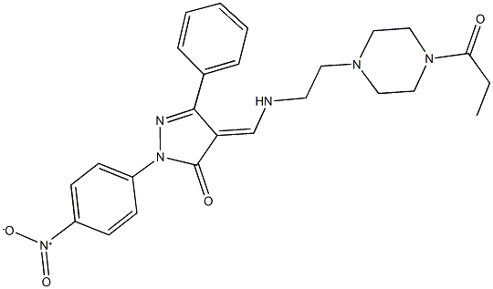 2-{4-nitrophenyl}-5-phenyl-4-({[2-(4-propionyl-1-piperazinyl)ethyl]amino}methylene)-2,4-dihydro-3H-pyrazol-3-one Structure