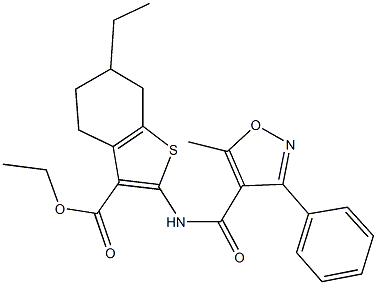 ethyl 6-ethyl-2-{[(5-methyl-3-phenyl-4-isoxazolyl)carbonyl]amino}-4,5,6,7-tetrahydro-1-benzothiophene-3-carboxylate Structure