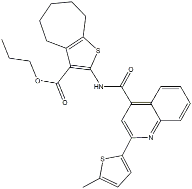 propyl 2-({[2-(5-methyl-2-thienyl)-4-quinolinyl]carbonyl}amino)-5,6,7,8-tetrahydro-4H-cyclohepta[b]thiophene-3-carboxylate 结构式