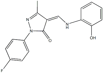 2-(4-fluorophenyl)-4-[(2-hydroxyanilino)methylene]-5-methyl-2,4-dihydro-3H-pyrazol-3-one 化学構造式