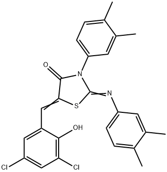 5-(3,5-dichloro-2-hydroxybenzylidene)-3-(3,4-dimethylphenyl)-2-[(3,4-dimethylphenyl)imino]-1,3-thiazolidin-4-one,352693-24-4,结构式