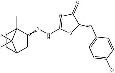 5-(4-chlorobenzylidene)-2-[(1,7,7-trimethylbicyclo[2.2.1]hept-2-ylidene)hydrazono]-1,3-thiazolidin-4-one,352693-34-6,结构式