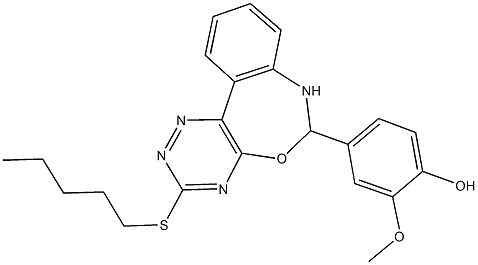 2-methoxy-4-[3-(pentylsulfanyl)-6,7-dihydro[1,2,4]triazino[5,6-d][3,1]benzoxazepin-6-yl]phenol Struktur