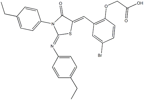 [4-bromo-2-({3-(4-ethylphenyl)-2-[(4-ethylphenyl)imino]-4-oxo-1,3-thiazolidin-5-ylidene}methyl)phenoxy]acetic acid Structure