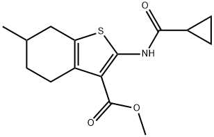 methyl 2-[(cyclopropylcarbonyl)amino]-6-methyl-4,5,6,7-tetrahydro-1-benzothiophene-3-carboxylate 化学構造式