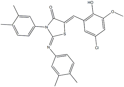5-(5-chloro-2-hydroxy-3-methoxybenzylidene)-3-(3,4-dimethylphenyl)-2-[(3,4-dimethylphenyl)imino]-1,3-thiazolidin-4-one 化学構造式