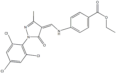 ethyl 4-({[3-methyl-5-oxo-1-(2,4,6-trichlorophenyl)-1,5-dihydro-4H-pyrazol-4-ylidene]methyl}amino)benzoate Struktur