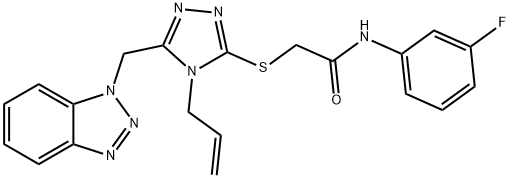 2-{[4-allyl-5-(1H-1,2,3-benzotriazol-1-ylmethyl)-4H-1,2,4-triazol-3-yl]sulfanyl}-N-(3-fluorophenyl)acetamide 结构式