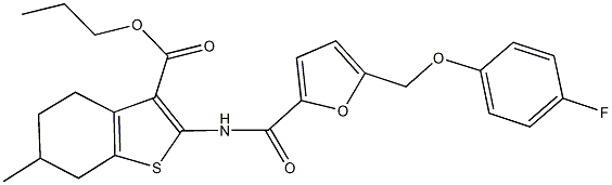 propyl 2-({5-[(4-fluorophenoxy)methyl]-2-furoyl}amino)-6-methyl-4,5,6,7-tetrahydro-1-benzothiophene-3-carboxylate Structure