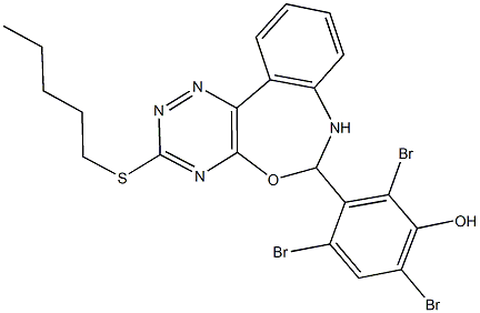 2,4,6-tribromo-3-[3-(pentylsulfanyl)-6,7-dihydro[1,2,4]triazino[5,6-d][3,1]benzoxazepin-6-yl]phenol,352700-71-1,结构式