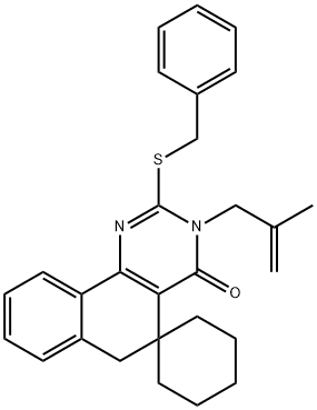 2-(benzylsulfanyl)-3-(2-methyl-2-propenyl)-5,6-dihydrospiro(benzo[h]quinazoline-5,1'-cyclohexane)-4(3H)-one,352701-65-6,结构式
