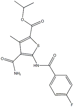 isopropyl 4-(aminocarbonyl)-5-[(4-fluorobenzoyl)amino]-3-methyl-2-thiophenecarboxylate Structure