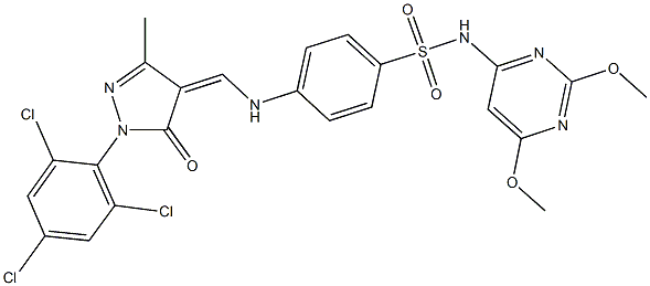 N-(2,6-dimethoxy-4-pyrimidinyl)-4-({[3-methyl-5-oxo-1-(2,4,6-trichlorophenyl)-1,5-dihydro-4H-pyrazol-4-ylidene]methyl}amino)benzenesulfonamide Structure