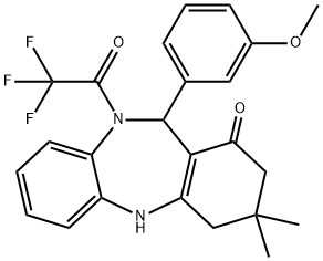 11-(3-methoxyphenyl)-3,3-dimethyl-10-(trifluoroacetyl)-2,3,4,5,10,11-hexahydro-1H-dibenzo[b,e][1,4]diazepin-1-one Struktur