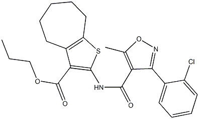 propyl 2-({[3-(2-chlorophenyl)-5-methyl-4-isoxazolyl]carbonyl}amino)-5,6,7,8-tetrahydro-4H-cyclohepta[b]thiophene-3-carboxylate,352702-45-5,结构式