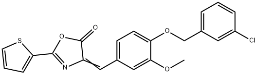 4-{4-[(3-chlorobenzyl)oxy]-3-methoxybenzylidene}-2-(2-thienyl)-1,3-oxazol-5(4H)-one Struktur