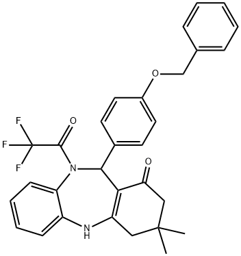 11-[4-(benzyloxy)phenyl]-3,3-dimethyl-10-(trifluoroacetyl)-2,3,4,5,10,11-hexahydro-1H-dibenzo[b,e][1,4]diazepin-1-one 化学構造式