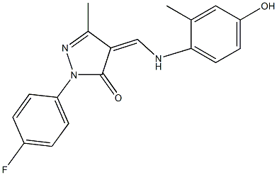2-(4-fluorophenyl)-4-[(4-hydroxy-2-methylanilino)methylene]-5-methyl-2,4-dihydro-3H-pyrazol-3-one 化学構造式