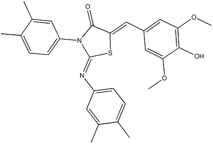 3-(3,4-dimethylphenyl)-2-[(3,4-dimethylphenyl)imino]-5-(4-hydroxy-3,5-dimethoxybenzylidene)-1,3-thiazolidin-4-one,352703-78-7,结构式