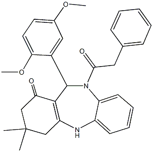 11-(2,5-dimethoxyphenyl)-3,3-dimethyl-10-(phenylacetyl)-2,3,4,5,10,11-hexahydro-1H-dibenzo[b,e][1,4]diazepin-1-one,352703-81-2,结构式