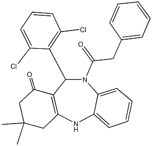 11-(2,6-dichlorophenyl)-3,3-dimethyl-10-(phenylacetyl)-2,3,4,5,10,11-hexahydro-1H-dibenzo[b,e][1,4]diazepin-1-one Structure