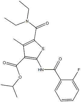 isopropyl 5-[(diethylamino)carbonyl]-2-[(2-fluorobenzoyl)amino]-4-methyl-3-thiophenecarboxylate,352704-37-1,结构式