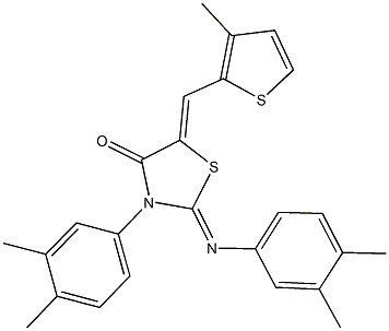 3-(3,4-dimethylphenyl)-2-[(3,4-dimethylphenyl)imino]-5-[(3-methyl-2-thienyl)methylene]-1,3-thiazolidin-4-one 化学構造式