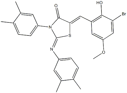 5-(3-bromo-2-hydroxy-5-methoxybenzylidene)-3-(3,4-dimethylphenyl)-2-[(3,4-dimethylphenyl)imino]-1,3-thiazolidin-4-one Struktur