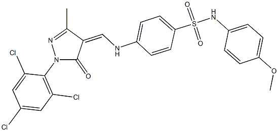 N-(4-methoxyphenyl)-4-({[3-methyl-5-oxo-1-(2,4,6-trichlorophenyl)-1,5-dihydro-4H-pyrazol-4-ylidene]methyl}amino)benzenesulfonamide Struktur