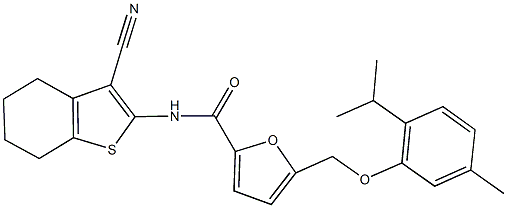 N-(3-cyano-4,5,6,7-tetrahydro-1-benzothien-2-yl)-5-[(2-isopropyl-5-methylphenoxy)methyl]-2-furamide Struktur