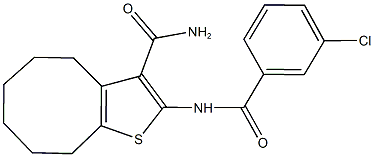 2-[(3-chlorobenzoyl)amino]-4,5,6,7,8,9-hexahydrocycloocta[b]thiophene-3-carboxamide,352706-05-9,结构式