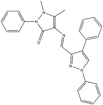 4-{[(1,4-diphenyl-1H-pyrazol-3-yl)methylene]amino}-1,5-dimethyl-2-phenyl-1,2-dihydro-3H-pyrazol-3-one 化学構造式