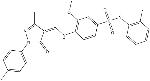 3-methoxy-4-({[3-methyl-1-(4-methylphenyl)-5-oxo-1,5-dihydro-4H-pyrazol-4-ylidene]methyl}amino)-N-(2-methylphenyl)benzenesulfonamide Structure