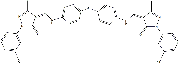 2-(3-chlorophenyl)-4-[(4-{[4-({[1-(3-chlorophenyl)-3-methyl-5-oxo-1,5-dihydro-4H-pyrazol-4-ylidene]methyl}amino)phenyl]sulfanyl}anilino)methylene]-5-methyl-2,4-dihydro-3H-pyrazol-3-one 结构式