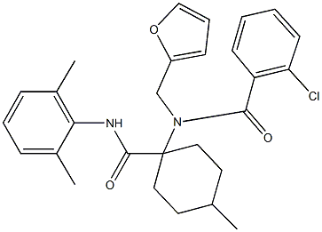 2-chloro-N-{1-[(2,6-dimethylanilino)carbonyl]-4-methylcyclohexyl}-N-(2-furylmethyl)benzamide Structure