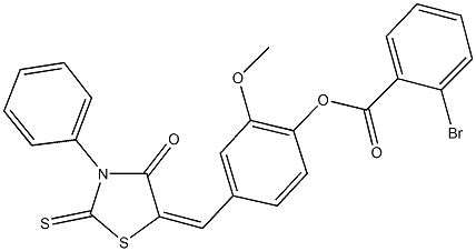 2-methoxy-4-[(4-oxo-3-phenyl-2-thioxo-1,3-thiazolidin-5-ylidene)methyl]phenyl 2-bromobenzoate Structure