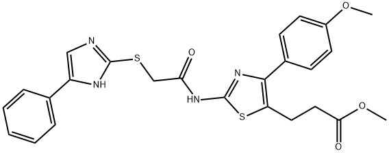 methyl 3-[4-(4-methoxyphenyl)-2-({[(4-phenyl-1H-imidazol-2-yl)sulfanyl]acetyl}amino)-1,3-thiazol-5-yl]propanoate Struktur